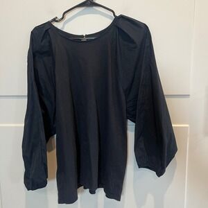 A‎ New Day Black Cotton Long Sleeve Balloon Sleeve Keyhole Back Top XX-Large